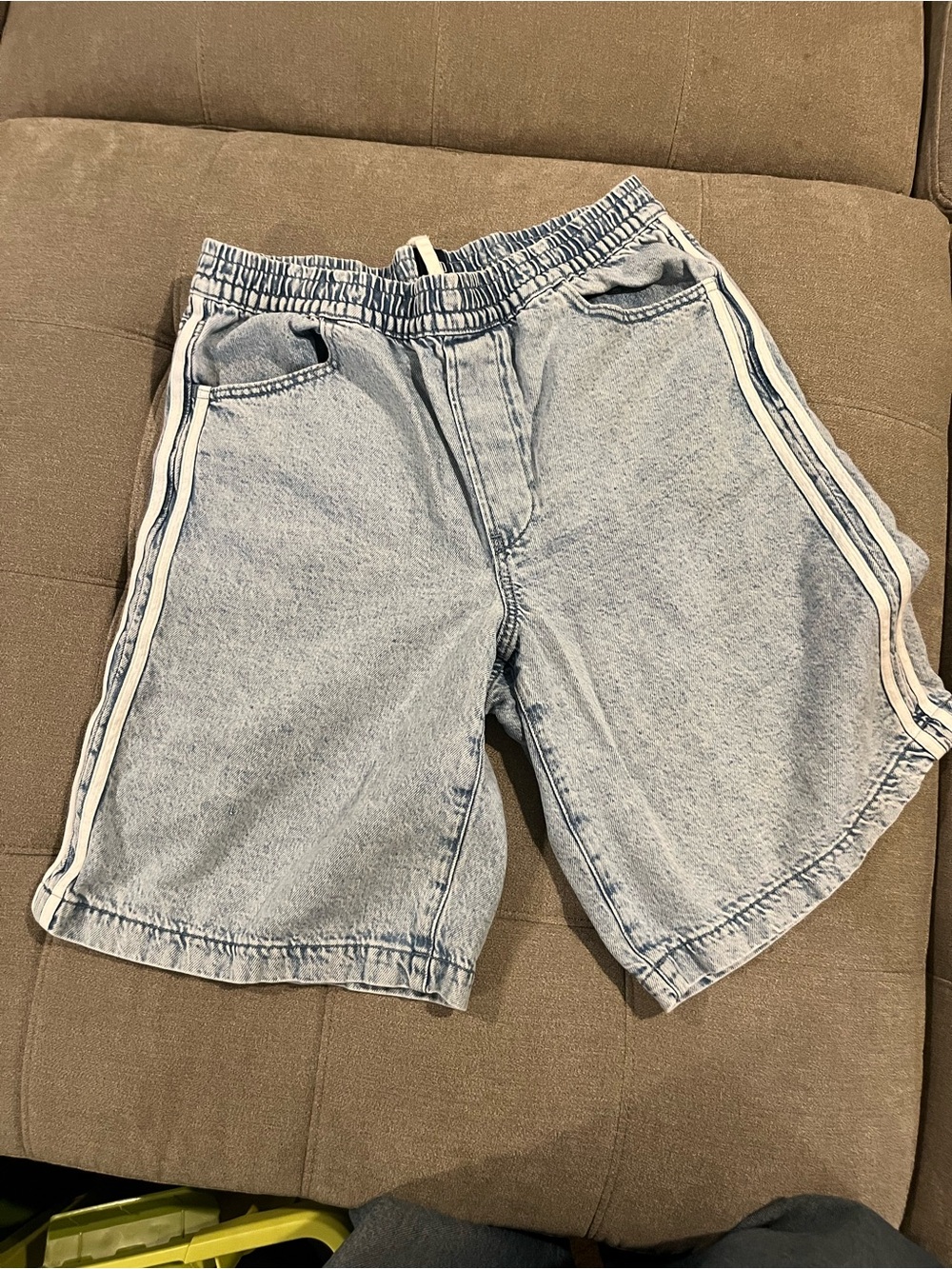 Light Blue Denim Athletic Hybrid Shorts with Side Stripes